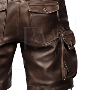 กางเกงขาสั้นหนังแท้คุณภาพสูงสำหรับผู้ชาย ปี 2025 ผ้าหนังแท้ 100% แห้งเร็ว เอวยางยืด ติดกระดุม รับทำโลโก้ตามสั่ง บริการ OEM - Product Image 4