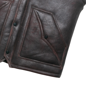Gilet en cuir pour homme avec col en fourrure marron, sans manches, chaud pour l'hiver - Product Image 5