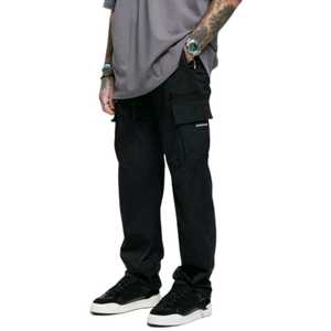 Ropa de calle de algodón 100%, pantalón utilitario, tela duradera negra, puños ajustables en el tobillo, bolsillos con cremallera ocultos, ajuste moderno, comodidad diaria - Product Image 4