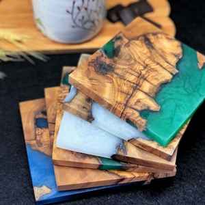 Set of 6 Resin <b>Coasters</b> with Wooden Tabletop Protection Promotional <b>Drink</b> <b>Coasters</b> for Cups and Dish Serving Mats - Product Image 4