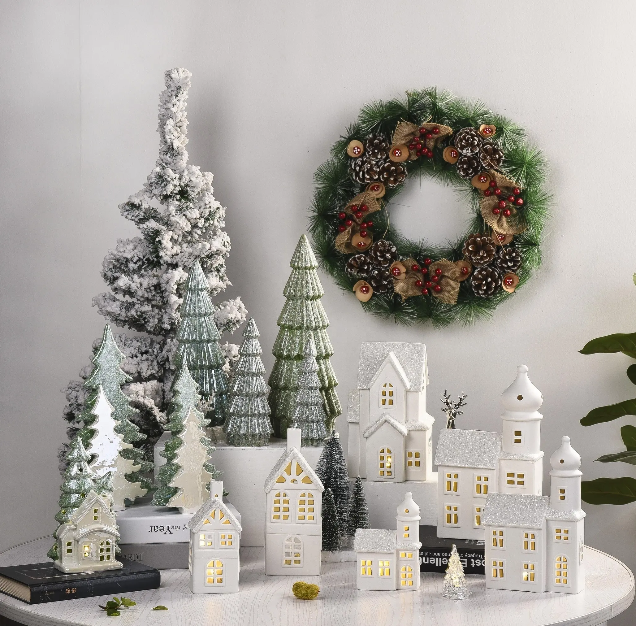 EG ceramic Christmas decoration house christmas lighted houses ceramic paint villagehouses