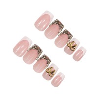 HYC-DZ-254 Faux ongles à presser forme cercueil française, couleur strass, réutilisables, personnalisables, vente en gros