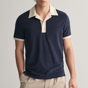 Tissu éponge 100% coton pour polo à boutons avec couleurs contrastées, respirant, motif brodé, approvisionnement ODM - Product Image 1