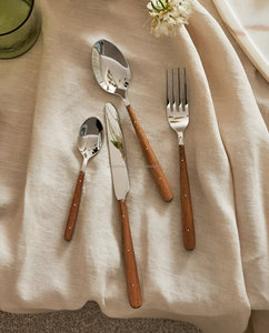 Wood Handle Cutlery - Modern <b>Flatware</b> 4-Piece Dining Set Nature-inspired Elegance for Your Table - Product Image 2
