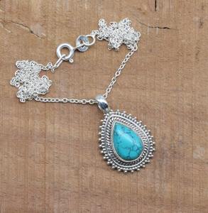 Piedra preciosa turquesa 925 colgante de joyería fina de plata esterlina con colgante al por mayor 925 sello de plata colgante de mujer joyería - Product Image 3