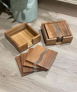 Custom Bulk Blank Square Round Beech Acacia Walnut Wood Sublimation Table Mat Wooden Tea Cup <b>Placemat</b> <b>Coaster</b> Holder <b>Set</b> - Product Image 2