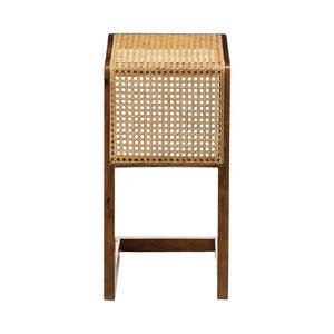 Table d'appoint moderne pour salon en teck massif avec plateau en rotin tressé, finition brun clair - Product Image 6