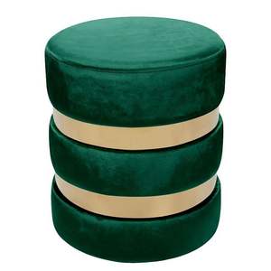 Pouf Ottoman avec base plaquée or et assise en velours bleu, banc rembourré, repose-pieds, qualité supérieure - Product Image 6