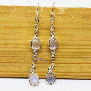 Natural Rainbow <b>Moonstone</b> Gemstone Statement <b>Earring</b> Dainty Handmade <b>Earring</b> Made In Natural Stone And Sterling Silver - Product Image 4