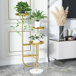 Support de plantes en métal, Look Premium, rond, Pot de fleurs, support de plantes d'intérieur et d'extérieur, décoration de la maison, support de fleurs dorées - Product Image 4