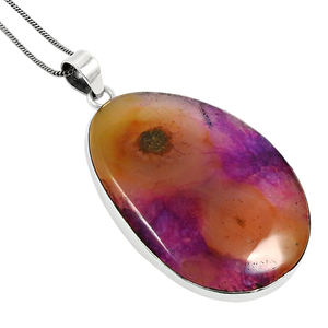 Colgante atractivo de forma ovalada de piedra preciosa de ágata fósil Natural de Plata de Ley 925 para mujeres y hombres, proveedor de joyería hecha a mano India - Product Image 1
