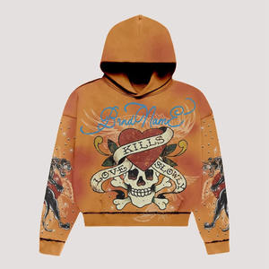 2025 sweat à capuche surdimensionné en éponge française lourd pour hommes avec logo personnalisé 500 Gsm sweat avec motif imprimé d'hiver à épaules tombantes - Product Image 6