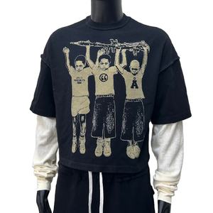 Camiseta holgada de manga larga de doble capa con logotipo estampado DTG personalizado para hombre, manga térmica desgastada, 100% de algodón, OEM disponible - Product Image 1