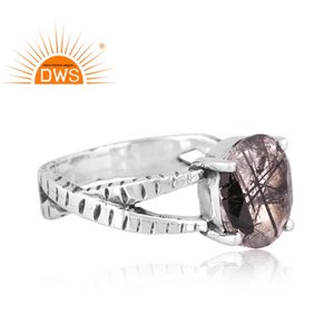 Anillo de banda dividida de piedras preciosas de rutilo negro Natural de plata de ley oxidada de Venta caliente joyería personalizada para mujer regalo para ella - Product Image 2