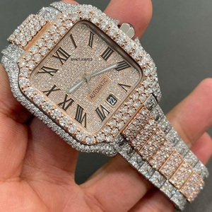 Montre automatique de luxe en acier inoxydable, sertie de moissanite, style hip-hop, avec bracelet cubain en diamants - Product Image 1