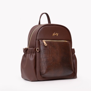 Sac à dos élégant et fonctionnel avec combinaison de cuir de crocodile et de cuir synthétique, doté d'une fermeture à glissière et d'un rangement multi-poches - Product Image 2