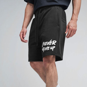 Pantalones Cortos Bermuda Negros para Hombre con Estampado Blanco Never Give Up, Cintura Elástica, Casuales, de Algodón - Product Image 4