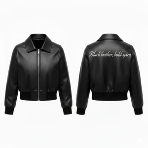Chaqueta Bomber Impermeable de Algodón Negra Clásica para Mujer, Estilo Motero, Ajustada, con Estampado en la Espalda, Informal - Product Image 1