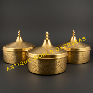 Marmite isotherme de luxe en laiton gravée à la main avec calligraphie arabe dorée, antiadhésive et durable, intérieur en acier inoxydable - Product Image 1