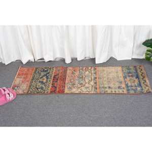 พรมขนแกะตุรกี4.2ft x วินเทจสีแดง & น้ำเงินผ้าทอแบบเรียบสำหรับตกแต่งห้องนั่งเล่นพื้นหลังทำจากยาง - Product Image 4