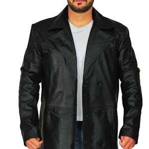 Manteau en cuir à manches longues pour hommes avec logo brodé sur mesure/Manteau en cuir du meilleur matériau pour hommes à prix abordable - Product Image 4