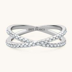 Jeulia <b>Cross</b> Design Moissanite Round Cut Sterling <b>Silver</b> Women's Band <b>Ring</b> - Product Image 2