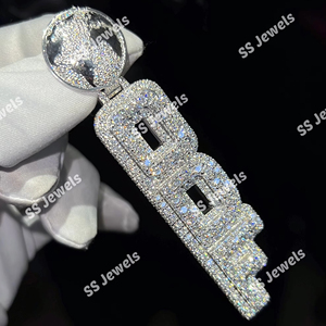 Colgante de Plata de Ley 925 estilo hip hop cristiano para hombre, chapado en rodio, moissanita, Diamante VVS helado, nombre personalizado, dijes para - Product Image 1