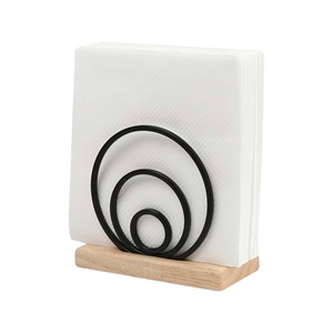 Servilletero de anillo negro moderno con base de madera para mesa, restaurante, hotel, uso de boda, precio al por mayor - Product Image 1