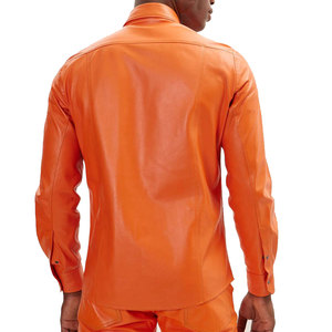 Vente en gros de chemises en cuir à manches longues pour hommes, logo personnalisé, chemises décontractées imperméables en cuir véritable pour hommes - Product Image 6