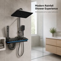 Ensemble de douche LED de luxe moderne avec pommeau de douche pluie, douchette à main et robinet de baignoire pour salle de bain