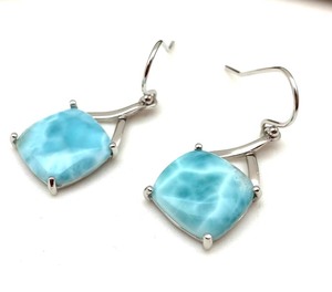 Made India 12mm cojín Larimar Prong Set cabujón pendiente 925 plata esterlina pendiente colgante alto aspecto joyería regalo para ella - Product Image 1