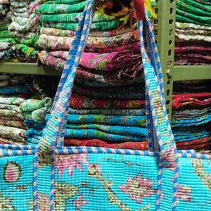 Indien matelassé à la main coton sac fourre-tout femmes grand Floral ethnique bloc imprimé épaule sac à provisions fermeture éclair Style de mode - Product Image 1