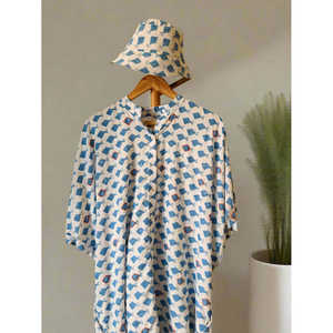 Fintastic Asymmetrical Collar Club Style 2-Piece Set Above Knee One Size Top & Matching <b>Reversible</b> <b>Bucket</b> <b>Hat</b> - Product Image 1