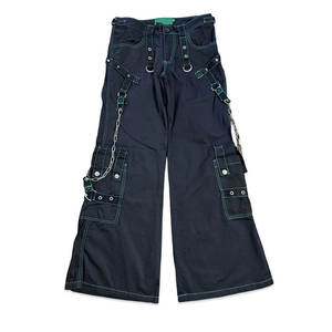 Pantalones Góticos Holgados para Mujer al por Mayor, Negros con Detalles de Costura Verde Neón, Modelo 2026 - Product Image 5