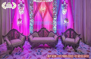 ชุดโซฟาสำหรับคู่บ่าวสาวงานแต่งงานแบบบอลลีวูดสุดหรู ชุดโซฟาสวยงามสำหรับงานแต่งงานมุสลิม ชุดโซฟาแต่งงานแกะสลักสีทอง ออสเตรเลีย - Product Image 2