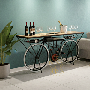 Chariot de bar industriel SUREN SPACE SS3192 avec plateau en bois massif et rangement pour vin, idéal pour le mobilier de salon - Product Image 1