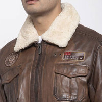 Veste en cuir d'agneau pour homme de haute qualité, durable, enduite, col montant, logo sur le devant, doublure en fausse fourrure, imperméable et coupe-vent