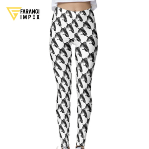 Leggings longs taille haute pour femme, personnalisés, haut de gamme, pour l'extérieur, imprimé plumes noir et blanc, extensibles, tricotés, décontractés, toutes saisons 2026 - Product Image 1