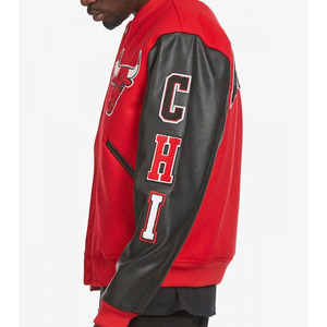 Men's Classic <b>Retro</b> College Varsity Bomber <b>Jacket</b> Multicolor Winter Lightweight Wool Genuine <b>Leather</b> Stand Collar Vintage Style - Product Image 1