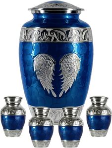 Grande urne funéraire bleu marine avec 4 souvenirs pour cendres humaines Urnes décoratives sculptées à la main pour cendres adultes Femmes et hommes - Product Image 5
