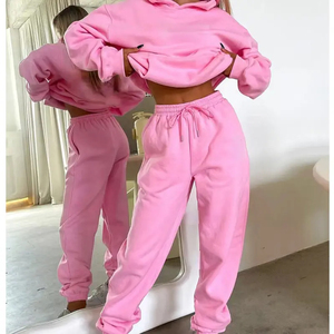 Venta al por mayor de color personalizado sólido de talla grande de manga larga sudaderas de felpa francesa conjunto de dos piezas Slim Fit ligero Fitness Unisex - Product Image 5