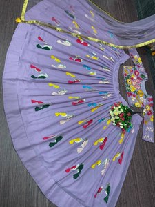 Designer lourd Georgette Lehenga Choli Style traditionnel fête porter filet lourd Dupatta chinois Sequnce travail indien pakistanais - Product Image 5