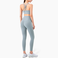 Setelan pakaian olahraga wanita, Set Yoga wanita, pakaian olahraga tanpa kelim, Set pakaian kebugaran Gym musim panas 2 potong