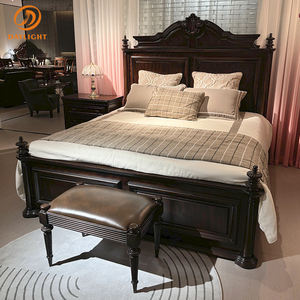 럭셔리 우드 정품 가죽 유럽 빈티지 디자인 가구 클래식 빌라 로얄 침대 맞춤형 골동품 마호가니 침실 세트 - Product Image 2