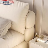 Lit moderne simple crème en tissu tatami multifonction Smart King au sol Lit flottant japonais pour la chambre principale Lit