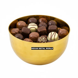 Bol de service en métal martelé doré artisanal indien, bol à bonbons en laiton décoratif de luxe et bol à fruits secs - Product Image 3