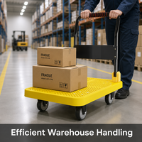 Chariot de manutention industriel pliable et silencieux à quatre roues, robuste, portable, pour entrepôt, avec plateforme, idéal pour outils et petits remorques (OEM)