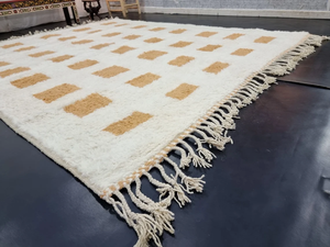 Checkered Moroccan Handmade Rug 8x10 Ft Size Hand Knotted Orange And Blue Rug For Home Decor Abstract Rug - Product Image 2