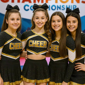 Ensemble d'uniformes de cheerleading noir et or personnalisé avec jupe en strass, service OEM pour les compétitions de jeunes et les équipes All Star - Product Image 6