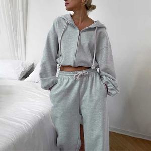 Conjunto de Dos Piezas de Sudadera Corta con Capucha y Cremallera Extra Grande con Bordado Desgastado Personalizado, Estilo Hip Hop, Talla Grande para Mujer - Product Image 3